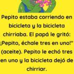 Pepito estaba corriendo en bicicleta y la bicicleta chirriaba