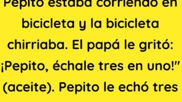 Pepito estaba corriendo en bicicleta y la bicicleta chirriaba