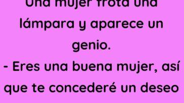 Una mujer frota una lámpara y aparece un genio