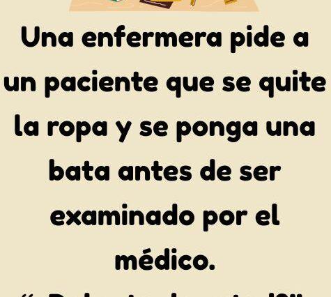 La enfermera no pudo evitar reirse del paciente masculino que tenia delante