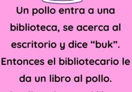 Un pollo entra en una biblioteca
