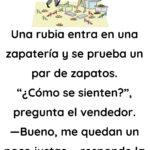 Una rubia entra en una zapateria