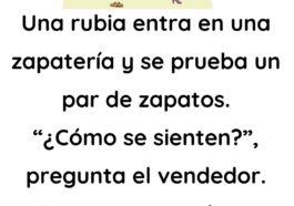 Una rubia entra en una zapateria