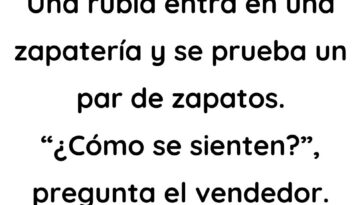 Una rubia entra en una zapateria